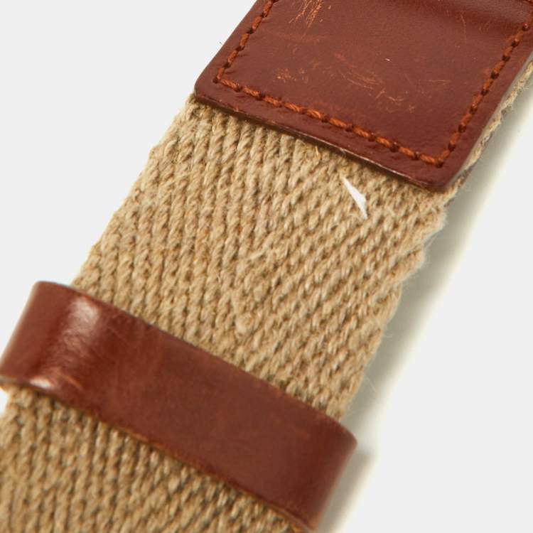 Pre Owned Dolce & Gabbana Beige Canvas and Leather Plaque Detail Waist Belt 65CM