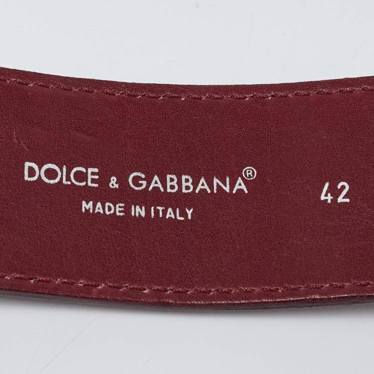 Pre Owned Dolce & Gabbana Red Croc Embossed Leather Buckle Belt 