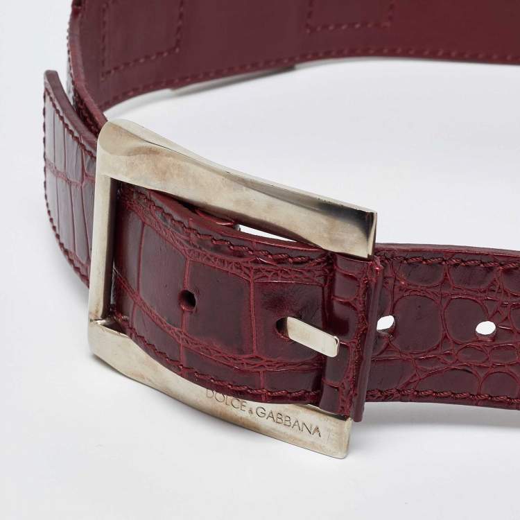 Pre Owned Dolce & Gabbana Red Croc Embossed Leather Buckle Belt 