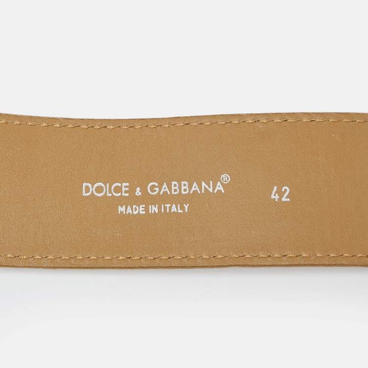Pre Owned Dolce & Gabbana Cream Croc Embossed Leather Buckle Belt