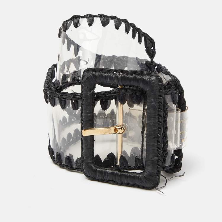 Pre Owned Dolce & Gabbana Black/Transparent PVC and Straw Buckle Belt 75CM