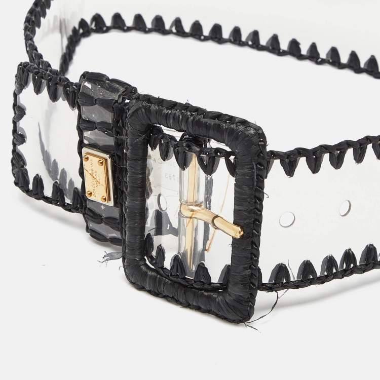 Pre Owned Dolce & Gabbana Black/Transparent PVC and Straw Buckle Belt 75CM