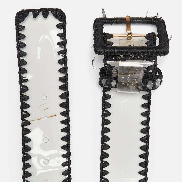 Pre Owned Dolce & Gabbana Black/Transparent PVC and Straw Buckle Belt 75CM