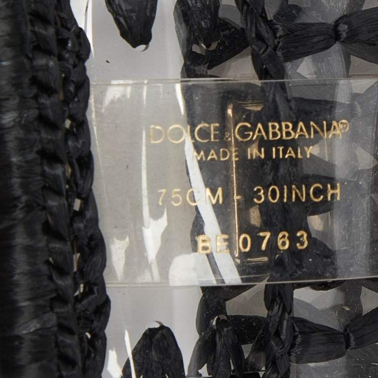 Pre Owned Dolce & Gabbana Black/Transparent PVC and Straw Buckle Belt 75CM