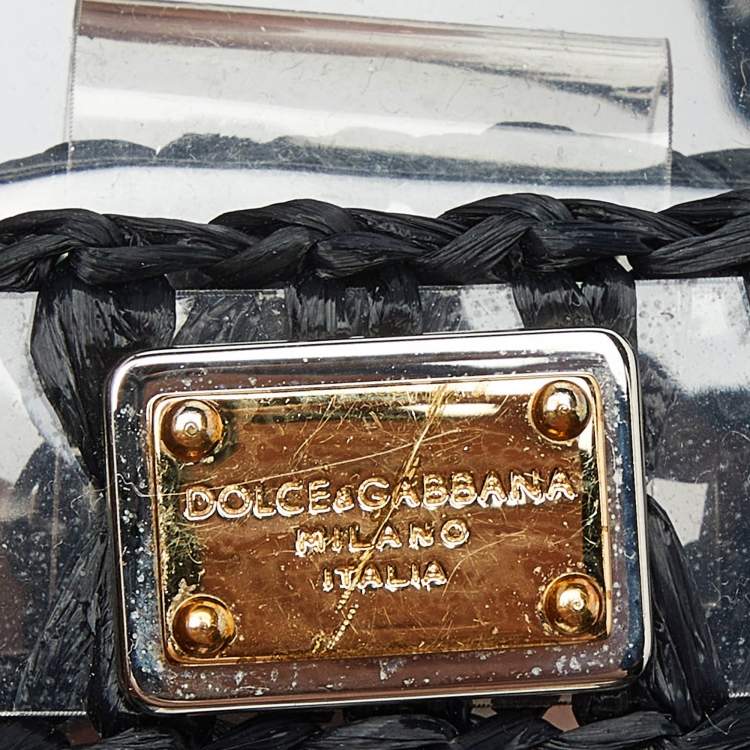 Pre Owned Dolce & Gabbana Black/Transparent PVC and Straw Buckle Belt 75CM
