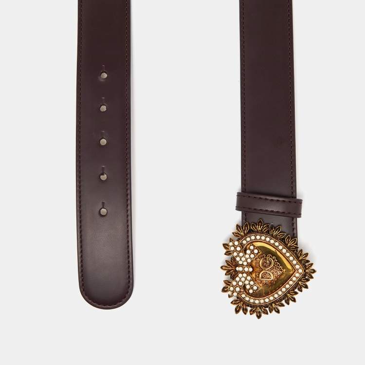 Pre Owned Dolce & Gabbana Burgundy Leather Devotion Belt 75 CM