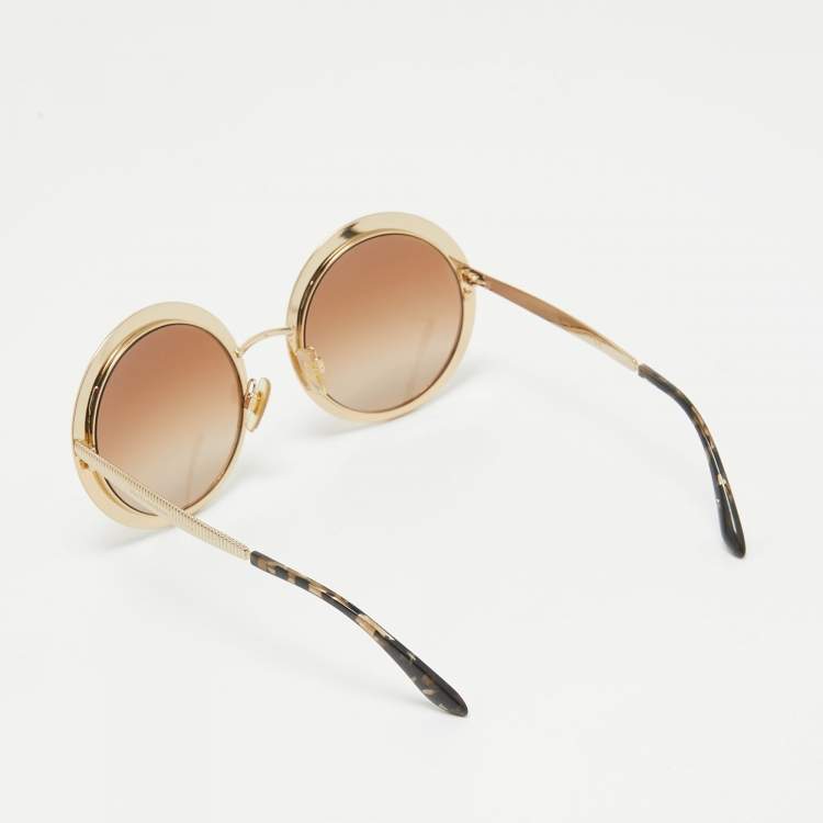 Pre Owned Dolce & Gabbana Gold/Brown Gradient DG2179 Frame Round Sunglasses