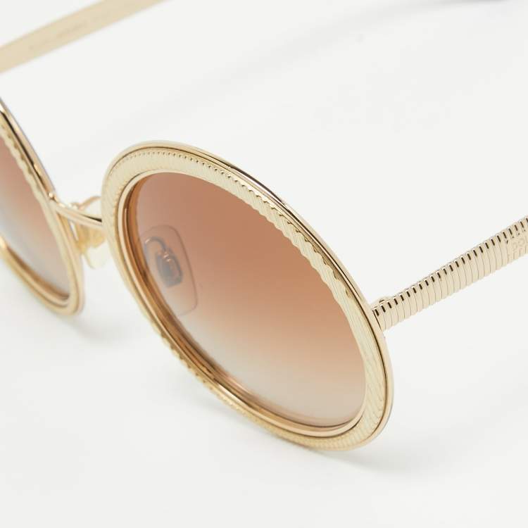Pre Owned Dolce & Gabbana Gold/Brown Gradient DG2179 Frame Round Sunglasses
