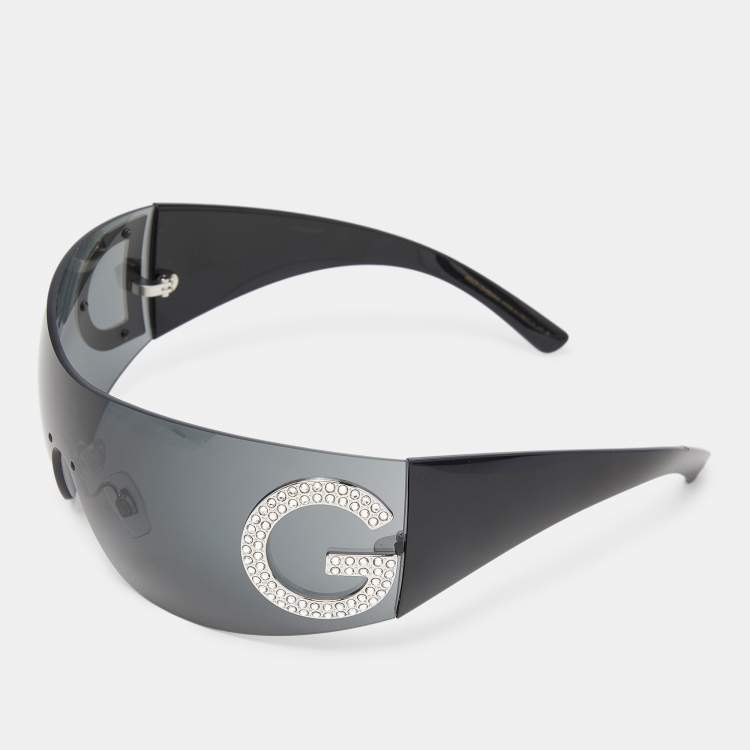 Pre Owned Dolce & Gabbana Black/Grey DG2298 Crystal Embellished DG Shield Sunglasses