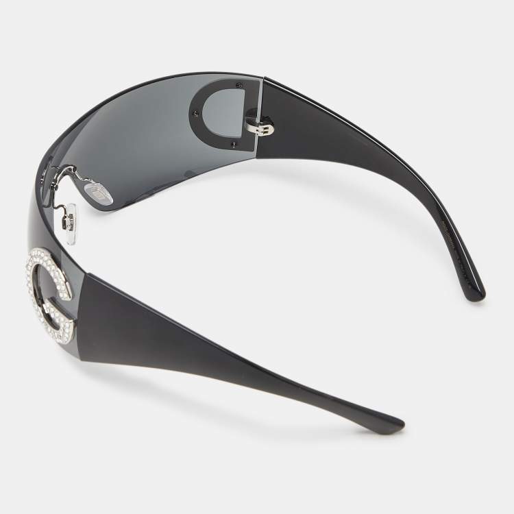 Pre Owned Dolce & Gabbana Black/Grey DG2298 Crystal Embellished DG Shield Sunglasses