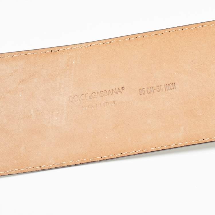 Pre Owned Dolce & Gabbana Gold Patent Leather Logo Plaque Wide Belt 85CM