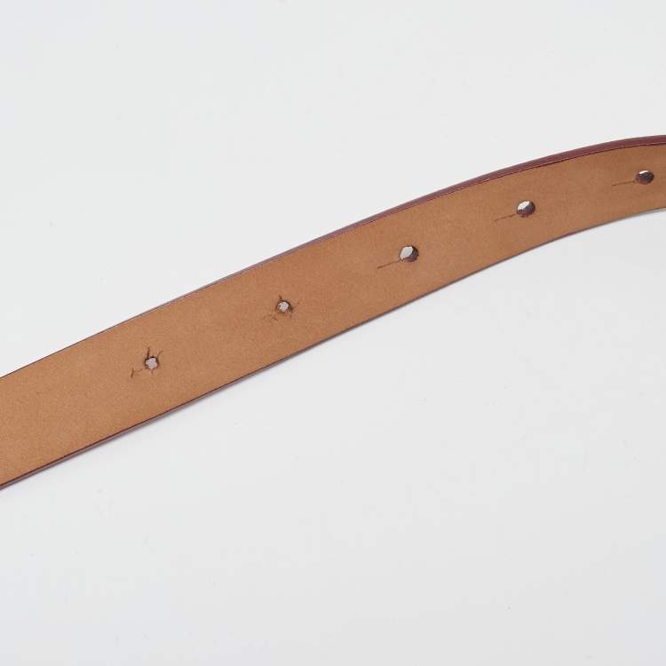 Pre Owned Dolce & Gabbana Red Leather Logo Plaque Slim Belt 85 CM