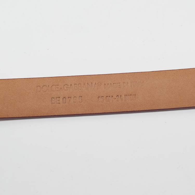 Pre Owned Dolce & Gabbana Red Leather Logo Plaque Slim Belt 85 CM