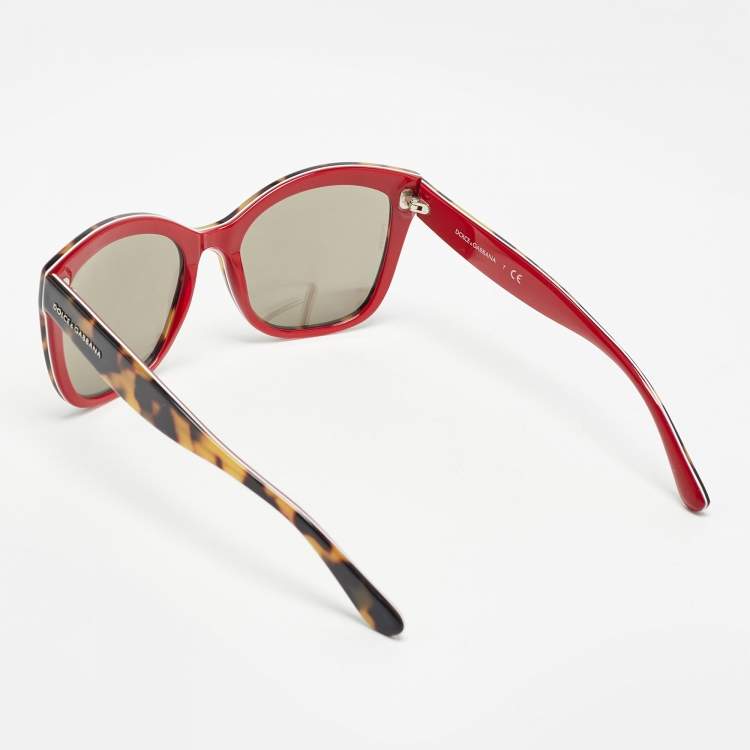 Pre Owned Dolce & Gabbana Tortoise Brown Mirrored DG 4240 Butterfly Sunglasses