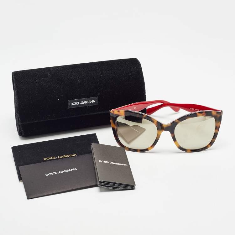 Pre Owned Dolce & Gabbana Tortoise Brown Mirrored DG 4240 Butterfly Sunglasses