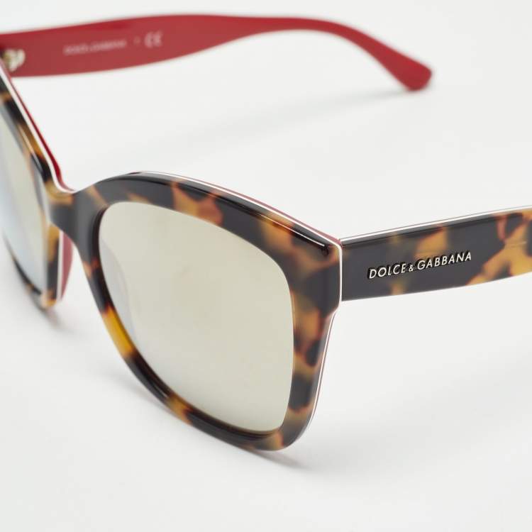 Pre Owned Dolce & Gabbana Tortoise Brown Mirrored DG 4240 Butterfly Sunglasses