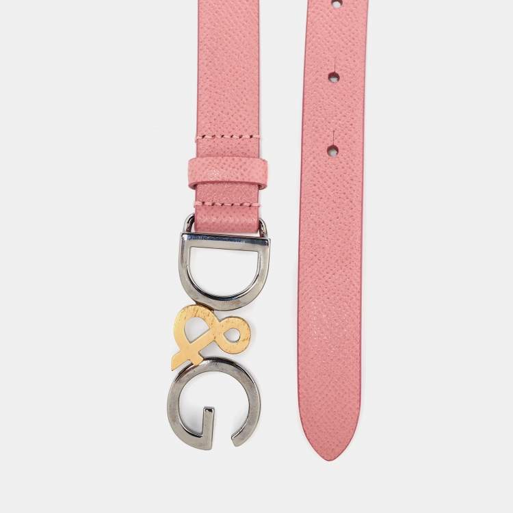 Pre Owned Dolce & Gabbana Pink Leather Buckle Belt 70CM