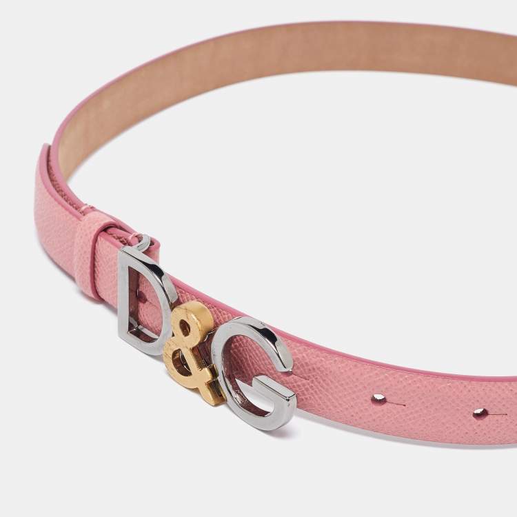 Pre Owned Dolce & Gabbana Pink Leather Buckle Belt 70CM
