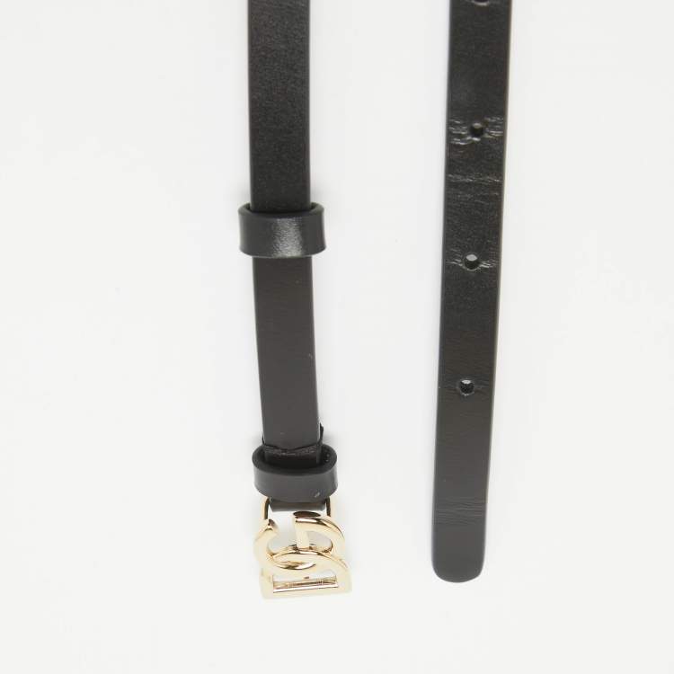 Pre Owned Dolce & Gabbana Black Leather DG Logo Slim Belt 70 CM