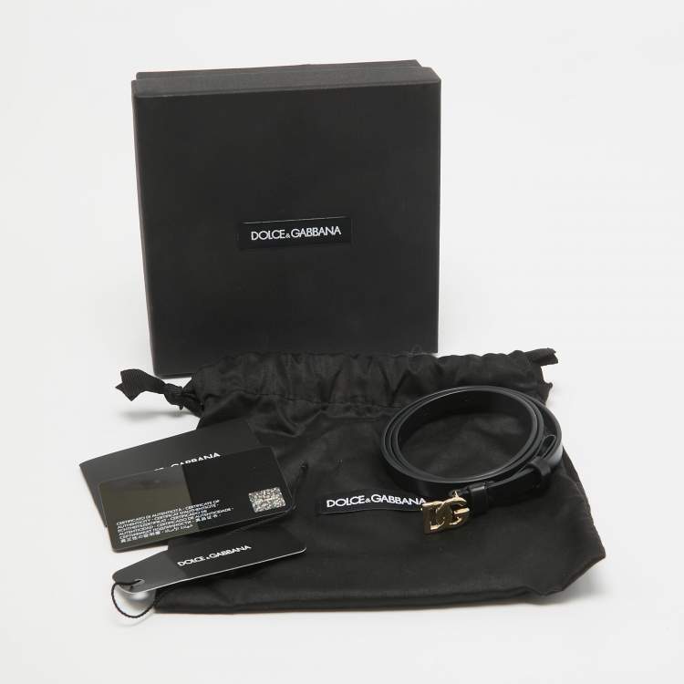 Pre Owned Dolce & Gabbana Black Leather DG Logo Slim Belt 70 CM