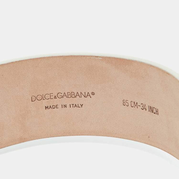 Pre Owned Dolce & Gabbana Off White Leather DG Logo Buckle Waist Belt 85CM