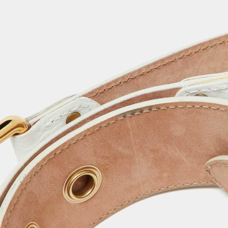 Pre Owned Dolce & Gabbana Off White Leather DG Logo Buckle Waist Belt 85CM