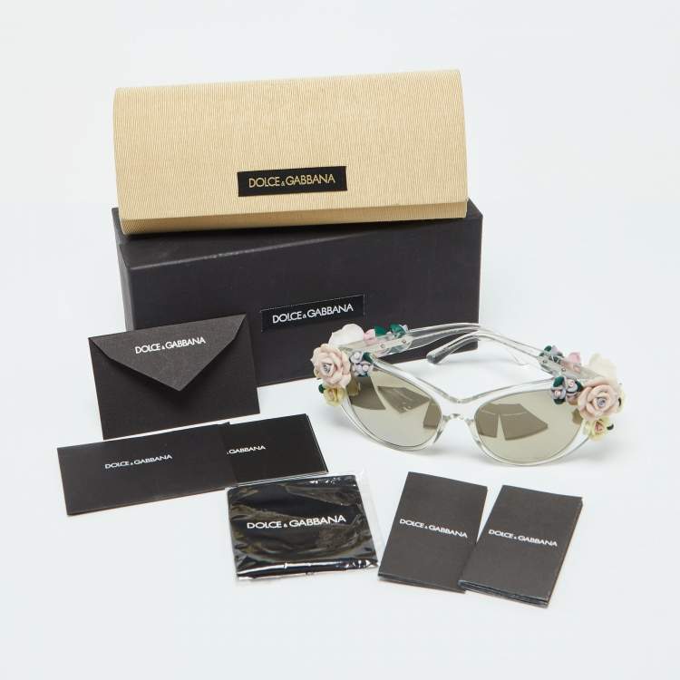 Pre Owned Dolce & Gabbana Grey DG 4180 Floral Embellished Cat-Eye Sunglasses