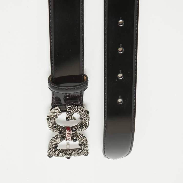 Dolce & Gabbana Black Patent Leather DG Amore Logo Belt 85CM