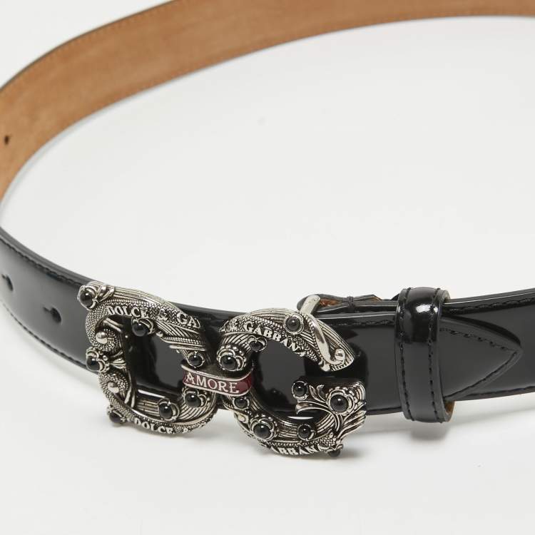Pre Owned Dolce & Gabbana Black Patent Leather DG Amore Logo Belt 85CM