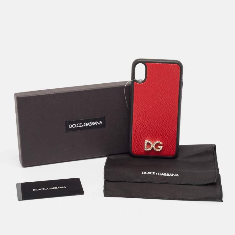 Pre Owned Dolce & Gabbana Red/Black DG Logo Crystals iPhone X Case 