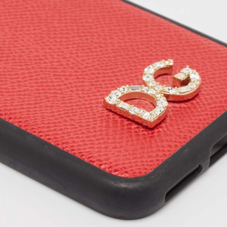 Pre Owned Dolce & Gabbana Red/Black DG Logo Crystals iPhone X Case 