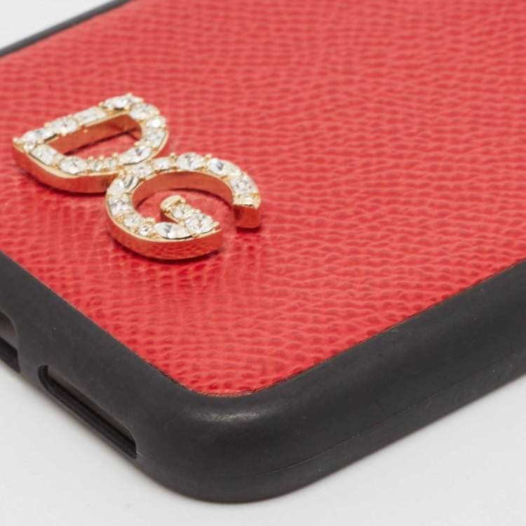 Pre Owned Dolce & Gabbana Red/Black DG Logo Crystals iPhone X Case 