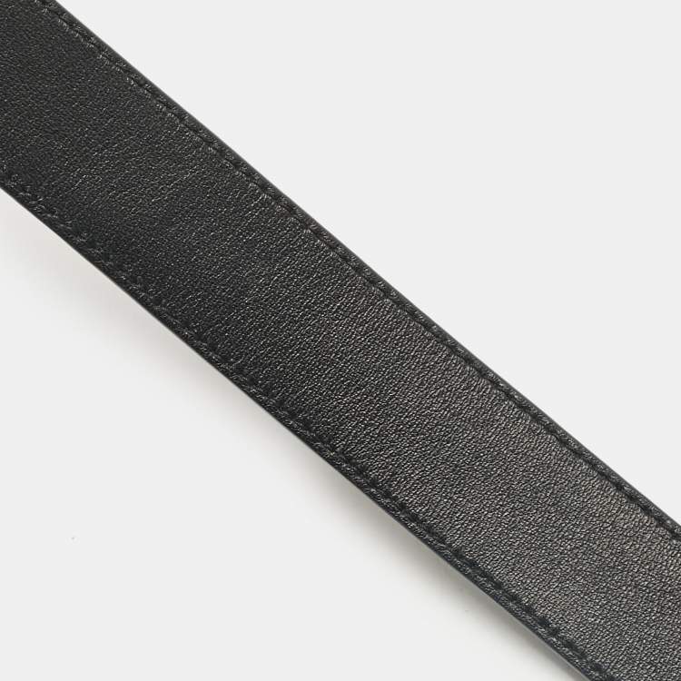 Pre Owned Dolce & Gabbana Black Lizard Embossed Leather Floral Crystals Buckle Belt 80CM