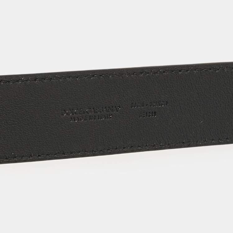 Pre Owned Dolce & Gabbana Black Lizard Embossed Leather Floral Crystals Buckle Belt 80CM