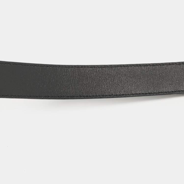 Pre Owned Dolce & Gabbana Black Lizard Embossed Leather Floral Crystals Buckle Belt 80CM