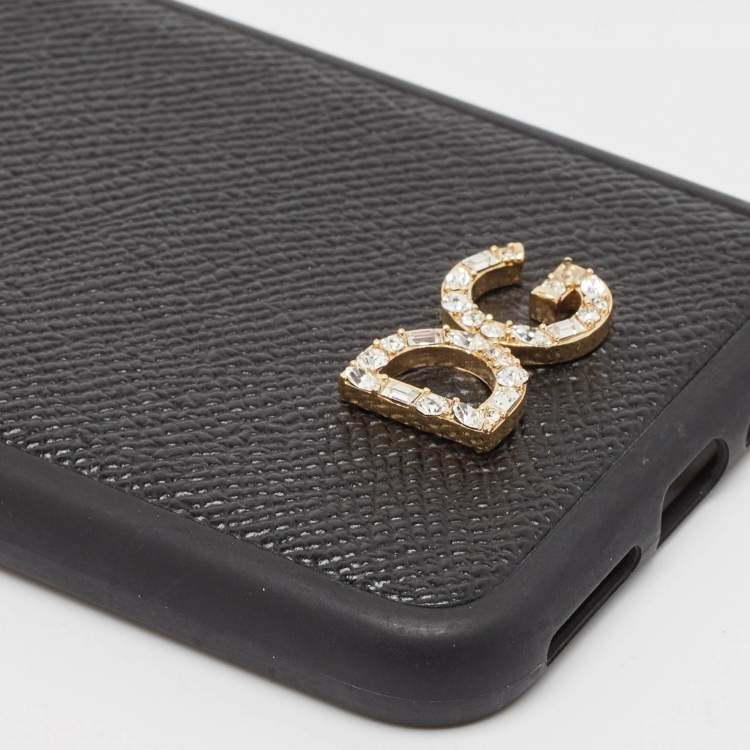 Pre Owned Dolce & Gabbana Black DG Logo Crystals iPhone X Case 