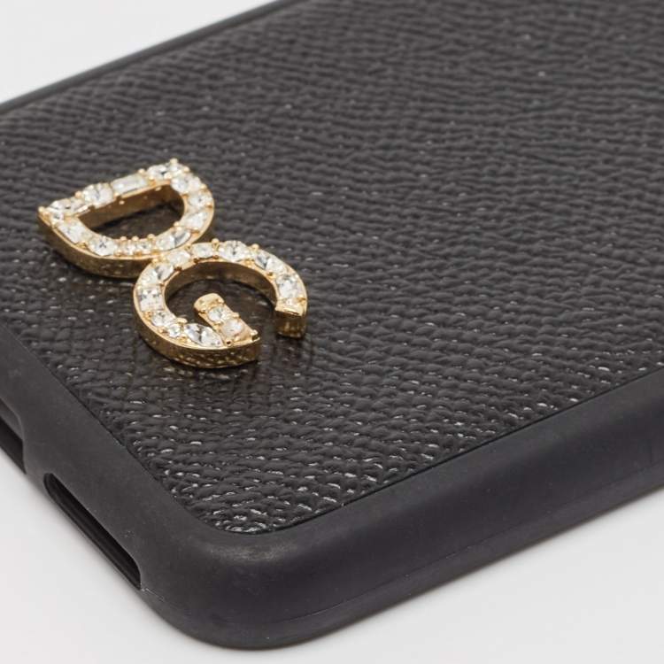 Pre Owned Dolce & Gabbana Black DG Logo Crystals iPhone X Case 