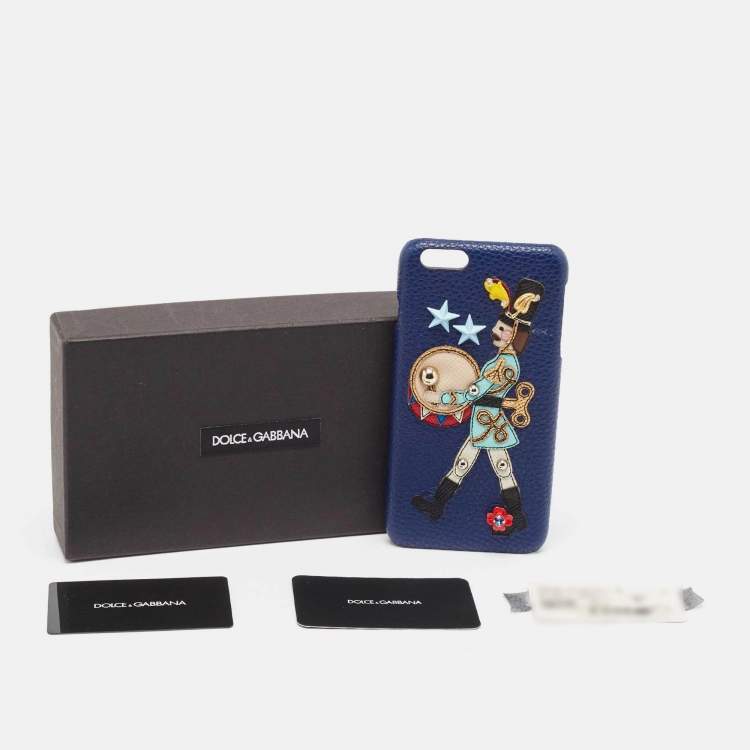 Pre Owned Dolce & Gabbana Blue Leather Nut Cracker Embellished iPhone 6 Case 