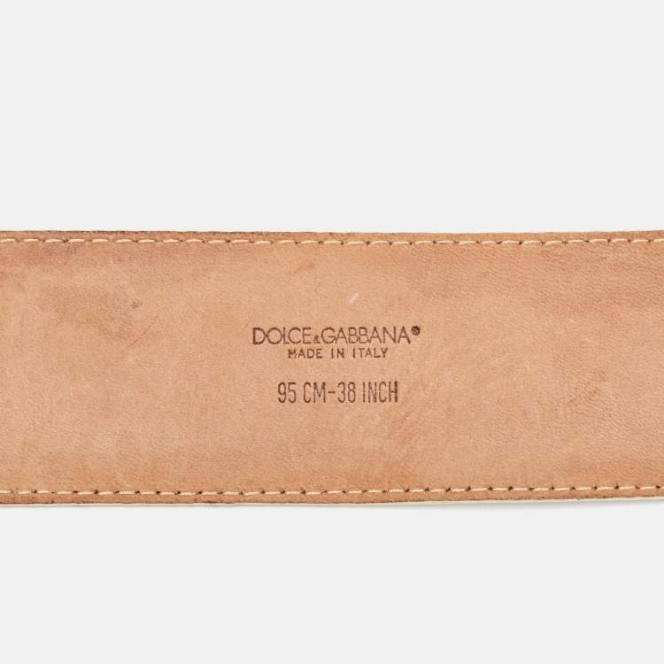 مملوكة مسبقًا Dolce & Gabbana White Leather DG Logo Buckle Belt 95CM