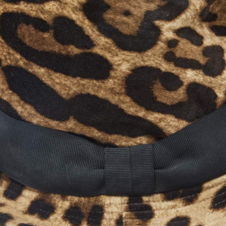 Pre Owned Dolce & Gabbana Brown Leopard Print Velvet Fedora Hat M