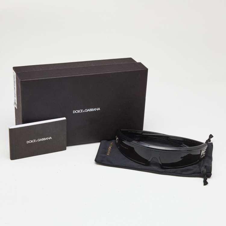 Pre Owned Dolce & Gabbana Black Acetate DG6181 Shield Sunglasses