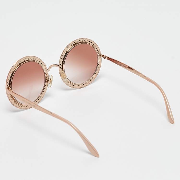 Pre Owned Dolce & Gabbana Rose Gold Gradient  D 2170-B Crystals Embellished Round Sunglasses