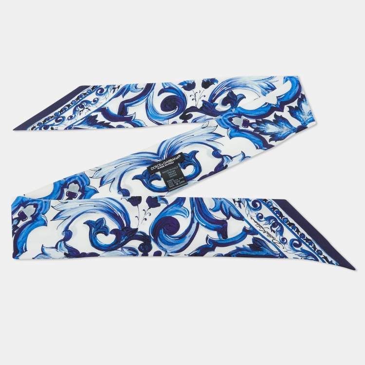 Dolce & Gabbana Blue Majolica Print Silk Head Scarf Dolce