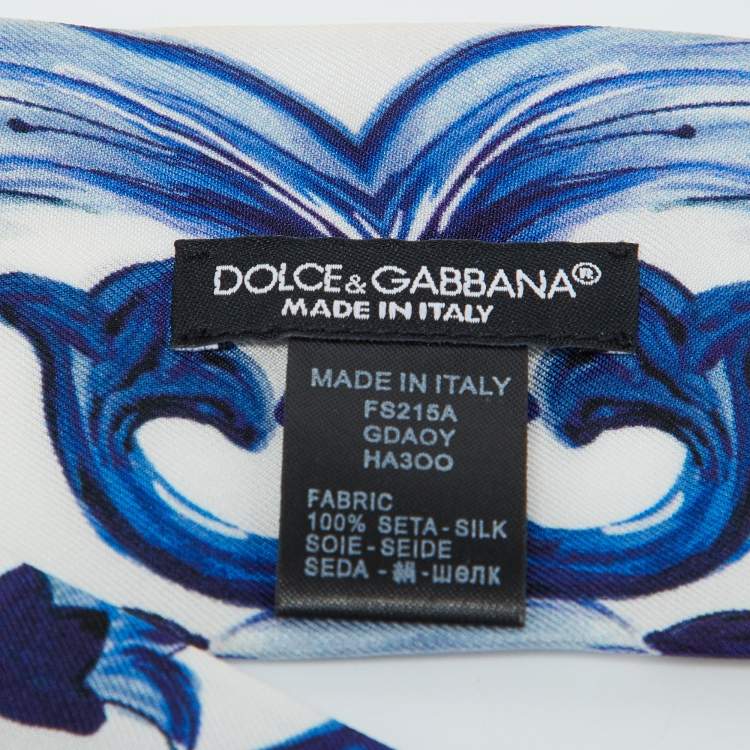 Pre Owned Dolce & Gabbana Blue Majolica Print Silk Head Scarf