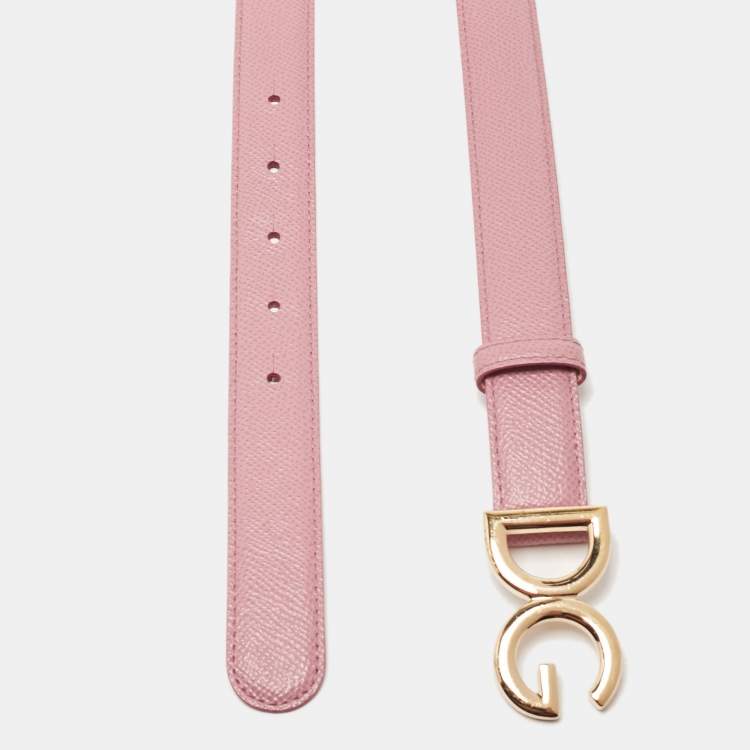 Pre Owned Dolce & Gabbana Pink Leather DG Logo Buckle Belt 70CM