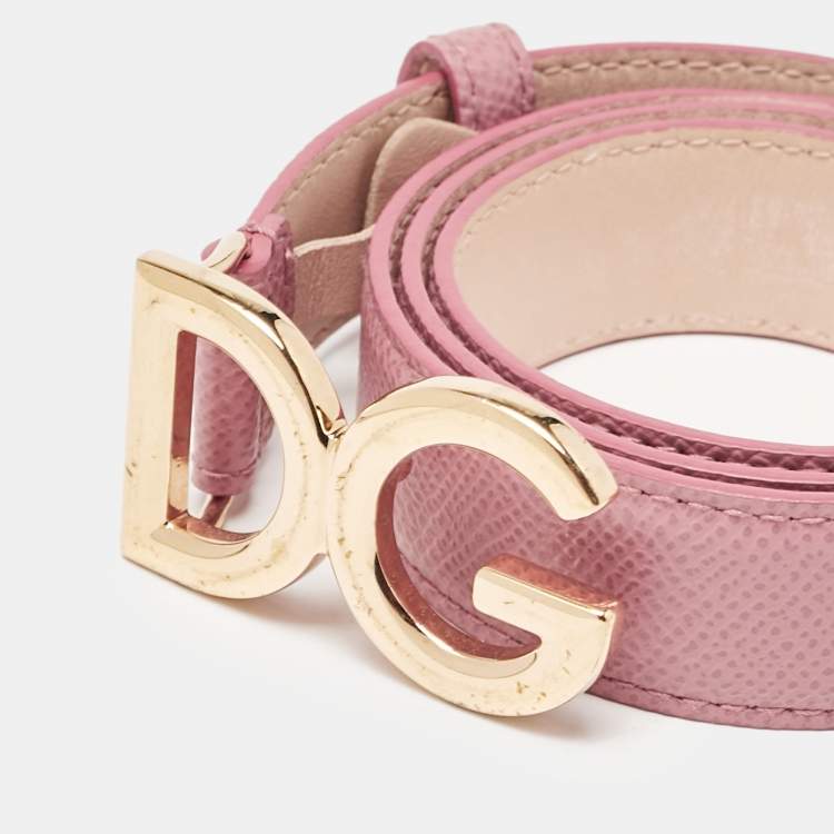 Pre Owned Dolce & Gabbana Pink Leather DG Logo Buckle Belt 70CM