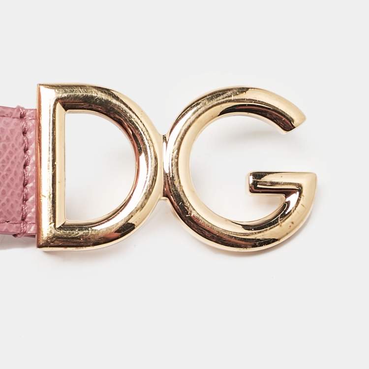 Pre Owned Dolce & Gabbana Pink Leather DG Logo Buckle Belt 70CM