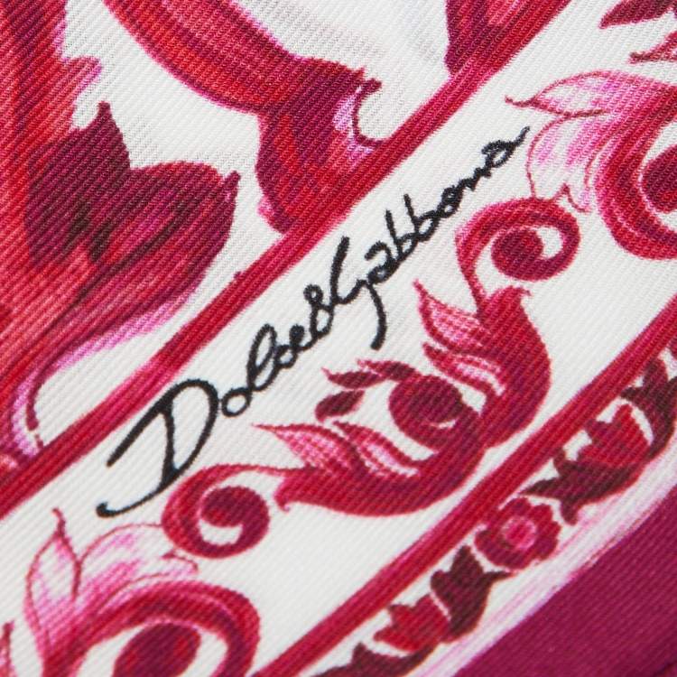 Pre Owned Dolce & Gabbana Pink/White Majolica Print Silk Bandeau Head Scarf