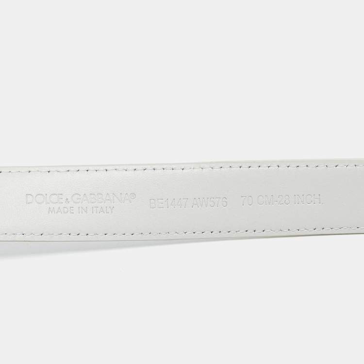 Pre Owned Dolce & Gabbana White Leather DG Logo Slim Belt 70CM