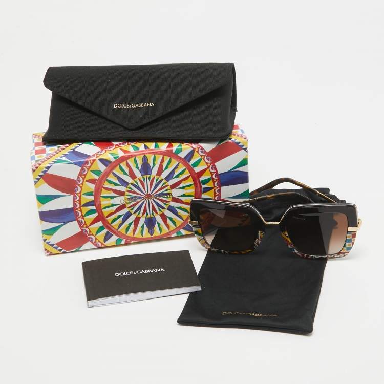 Pre Owned Dolce & Gabbana Dark Brown Gradient Printed DG4373 Oversized Sunglasses